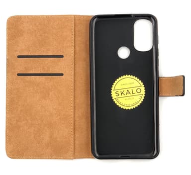SKALO Moto E20/E30/E40 Plånboksfodral Äkta Skinn - Brun