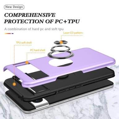 Till Pixel 8 Pro Hybrid skal med Finger Ring - Lila