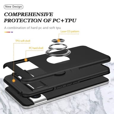 Till Pixel 8 Pro Hybrid skal med Finger Ring - Svart