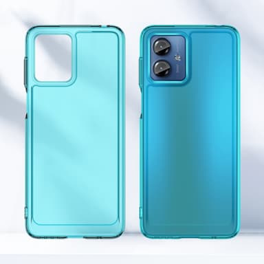 SKALO Motorola Moto G14 Transparent TPU Metalknappar Skal - Turkos