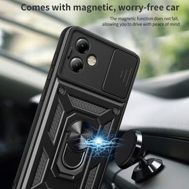 SKALO Motorola Moto G14 Armor Hybrid Metallring Kameraslider - Röd