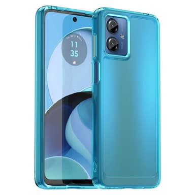 SKALO Motorola Moto G14 Transparent TPU Metalknappar Skal - Turkos