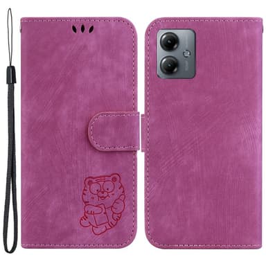 SKALO Motorola Moto G14 Embossed Tiger Plånbok - Cerise