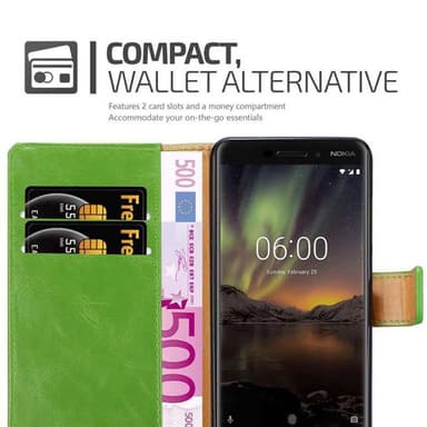 Nokia 6.1 Plånboksfodral Skal (Grön)