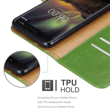 Nokia 6.1 Plånboksfodral Skal (Grön)