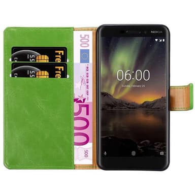 Nokia 6.1 Plånboksfodral Skal (Grön)