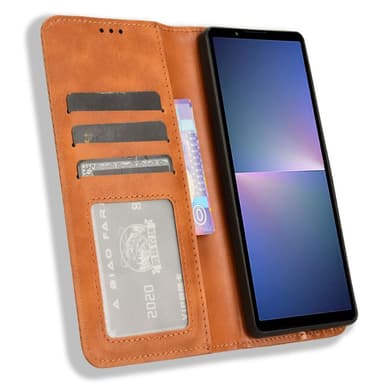SKALO Sony Xperia 5 V Embossed Premium Plånboksfodral - Brun