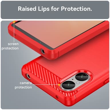 SKALO Sony Xperia 5 V Armor Carbon Stöttåligt TPU-skal - Röd