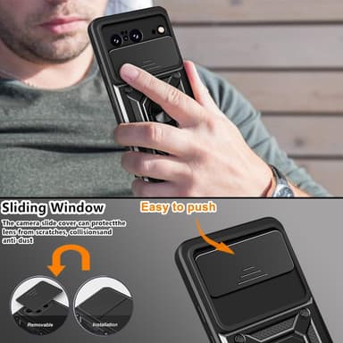 SKALO Google Pixel 8 Armor Hybrid Metallring Kameraslider - Svart