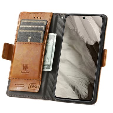 SKALO Google Pixel 8 CASENEO 002 Series Premium PU-Läder Plånbok - Ljusbrun