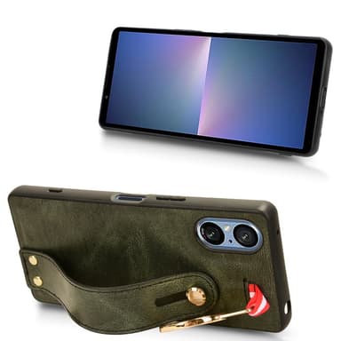 SKALO Sony Xperia 5 V PU-Läder Skal med Handrem - Grön