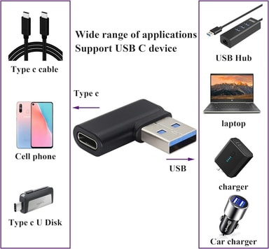 NÖRDIC USB-C hona till USB-A hane vinklad adapter 90 grader ...