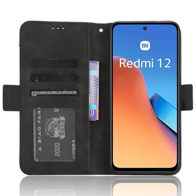 SKALO Xiaomi Redmi 12 4G/5G 6-FACK Plånboksfodral - Svart