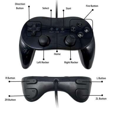 Gamepad för Nintendo Wii,Wii U Handkontroll 1,1 m kabel - Svart