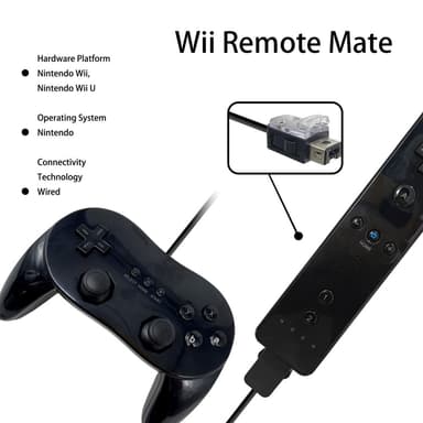 Gamepad för Nintendo Wii,Wii U Handkontroll 1,1 m kabel - Svart