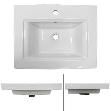 Keramiskt tvättställ med ho installeras i tvättställsbänken 605 x 465 mm