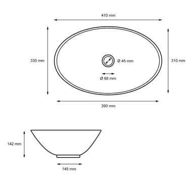 Keramiskt handfat bänkskiva diskho handfat 410 x 330 mm