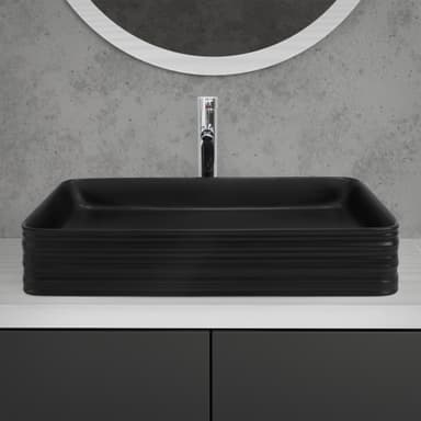 ML-Design keramiskt handfat i matt svart 68x38x12 cm kantigt