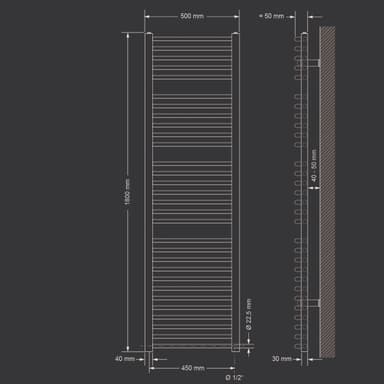 Badrumsradiator Sahara 500x1800 mm krom sidoanslutning