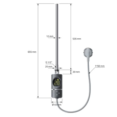 Värmeelement 600W antracit med termostat och LCD-display ML-design
