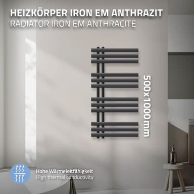 Radiator 500x1000 antracit Järn EM Kylare Handdukstork Kylare Handdukstork