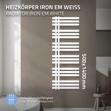 Design badrumsradiator Iron EM 500x1400 mm Vit LuxeBath