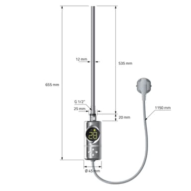 ML-Design Värmeelement 600W Krom med termostat och LCD-display