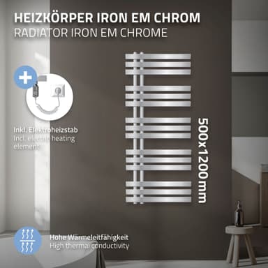 ECD Germany Iron EM elradiator 1200W - 500 x 1200 mm - krom