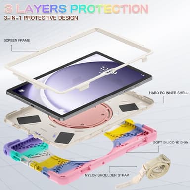 SKALO Samsung Tab A9+ Extra Stöttåligt Armor Ring Skal med Axelrem - Rainbow