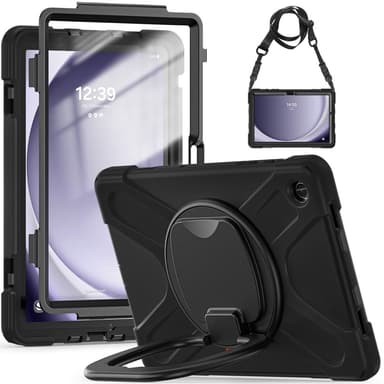 SKALO Samsung Tab A9+ Extra Stöttåligt Armor Ring Skal med Axelrem - Svart