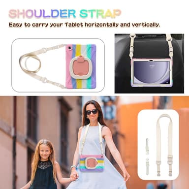 SKALO Samsung Tab A9+ Extra Stöttåligt Armor Ring Skal med Axelrem - Rainbow