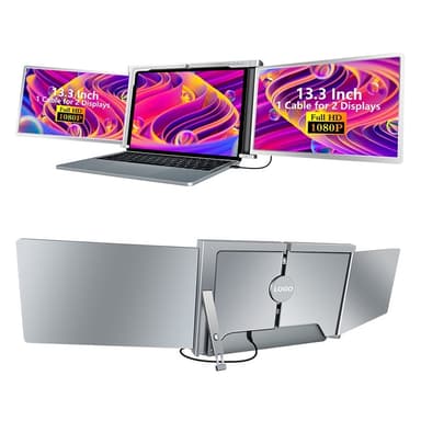 NÖRDIC Dubbla bärbara 13.3"" skärmar med teleskopstativ för bärbar dator 13""-17"", FHD 1080P, Mac/Windows, USB-C och USB-A-anslutning