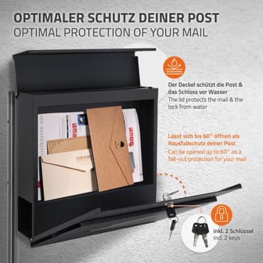 ECD-Germany brevlåda på stativ, 37x37x11 cm, antracit-silver