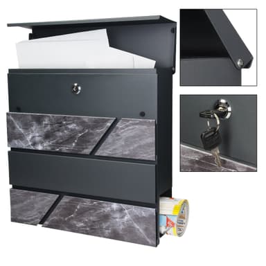 Brevlådan 37x36,5x11 cm antracit/svart marmor stål ML-Design