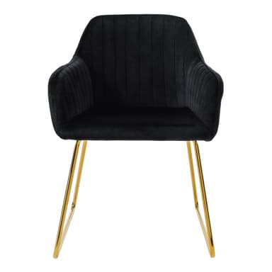 2x Matstolar med ryggstöd, svart sammet och metallben ML-Design