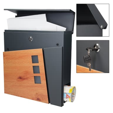ML-Design brevlåda 37x36,5x11 cm antracit/trämönstrat stål