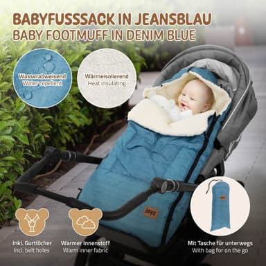 Joyz åkpåse, denimblå, sittdyna i fleece