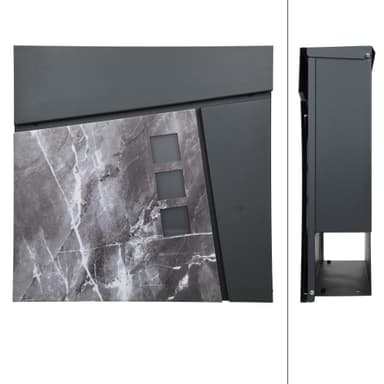 Brevlåda 37x36,5x11 cm antracit/svart marmorlook stål ML-Design