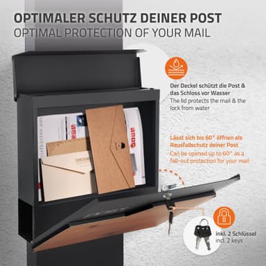 ECD-Germany brevlåda på stativ, 37x37x11 cm, antracit/trä