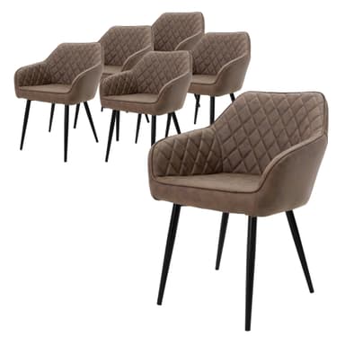 ML-Design uppsättning om 6 matstolar med armstöd och ryggstöd, brun