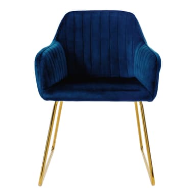 2x Matstolar med ryggstöd, blå sammet med metallben ML-Design