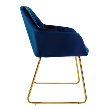 2x Matstolar med ryggstöd, blå sammet med metallben ML-Design