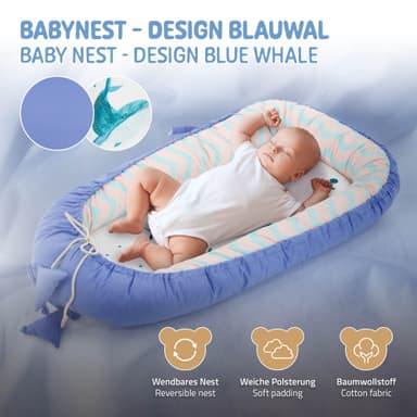 Joyz Babynest, mörkblå, 90x50cm, bomull, dubbelsidig