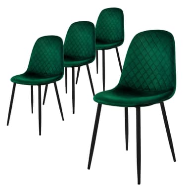 Matstol set om 4 mörkgrön sammet med metallben