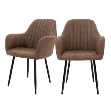 ML-Design 2x matstolar med ryggstöd och armstöd, brun
