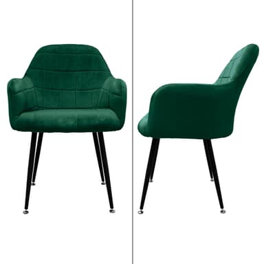 ML-Design matstolar 2 st, mörkgrön, sits sammet med svarta metallben