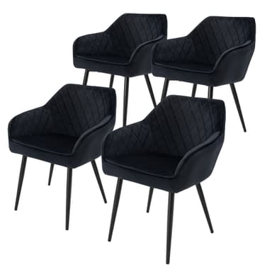 4 matstolar - set med sammetsklädd stol svart