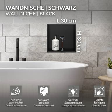 Duschkar 30x30 cm svart rostfritt stål LuxeBath