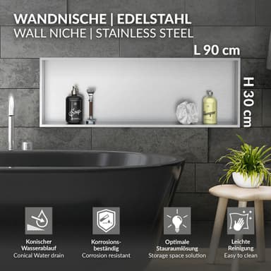 Duschkar 90x30 cm silver rostfritt stål LuxeBath