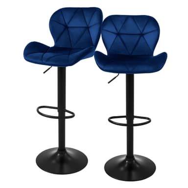 Barstol 2 st. blå sammetsklädd, 59-79cm ML-Design